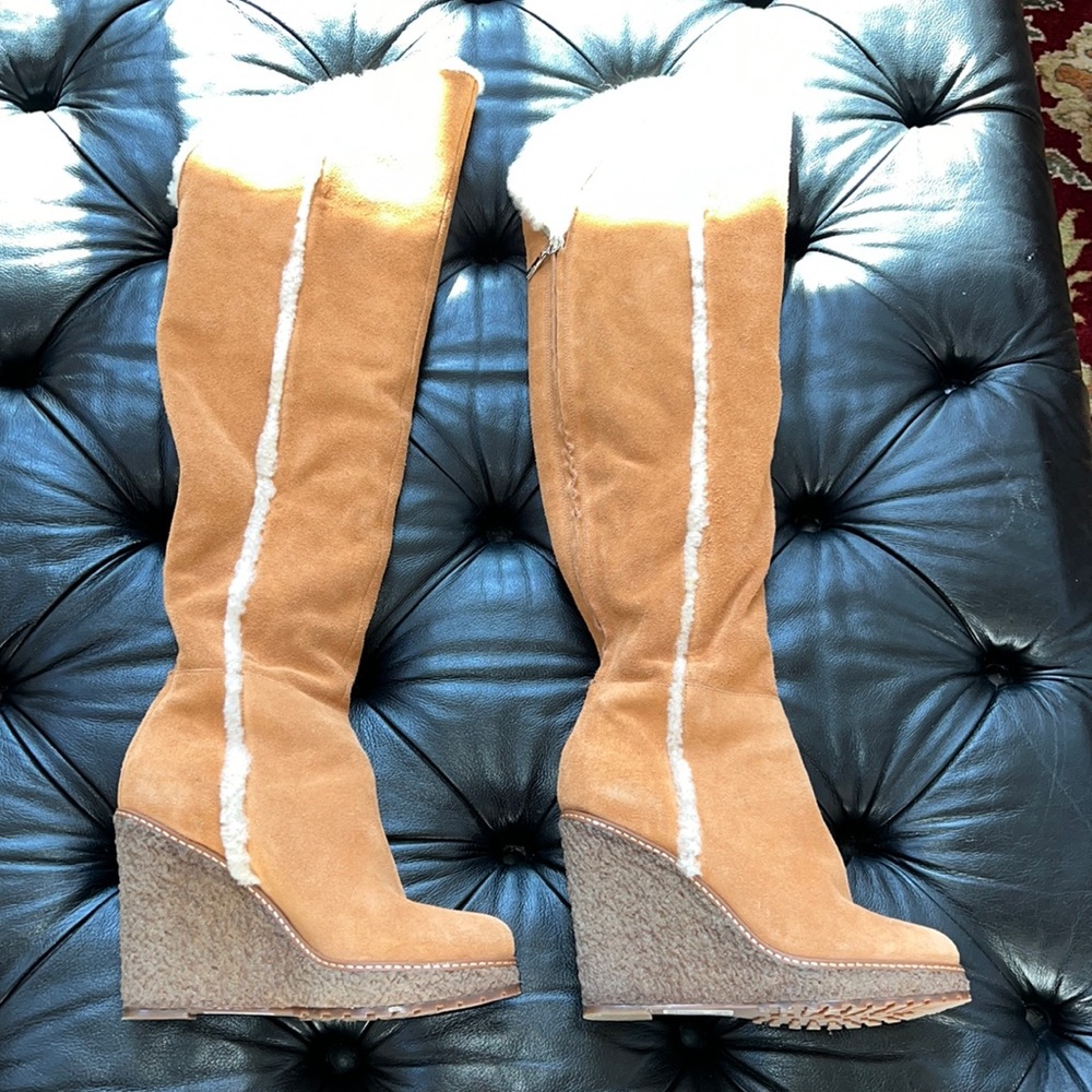 Schutz over knee shearling suede wedge boot 8 1/2